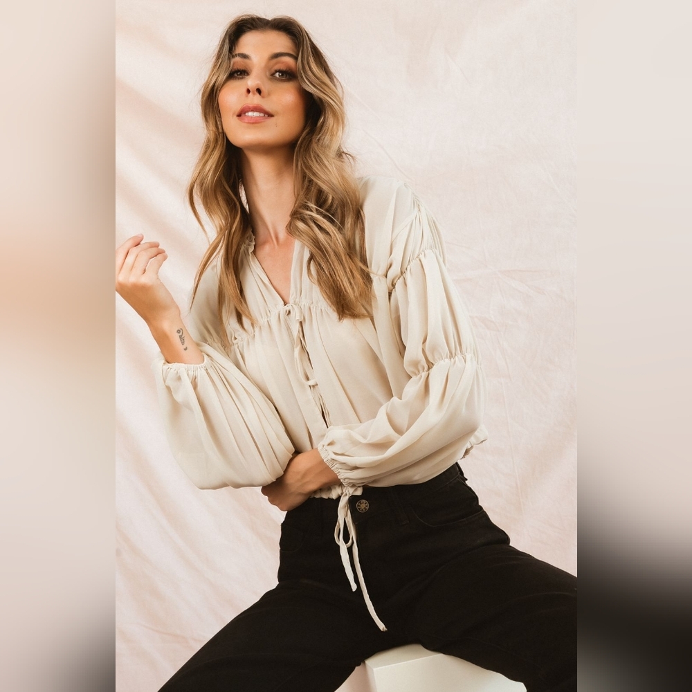 Lioness Au Revoir Sheer Blouse Beige Size S